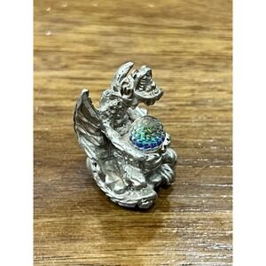 Vintage 1981 Rawcliffe‎ Pewter Baby Dragon Crystal Orb Fantasy Figurine Early